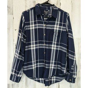 Abercrombie & Fitch Women Blue Navy Gray Long Sleeve Button Down Plaid Shirt M